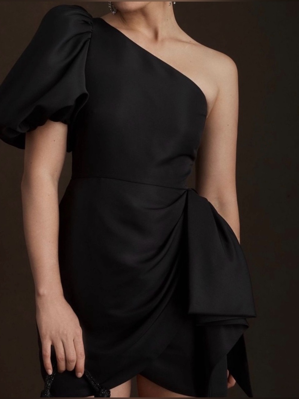 Sachin + Babi Elegant One-Shoulder Black Mini Dress with Puff Sleeve